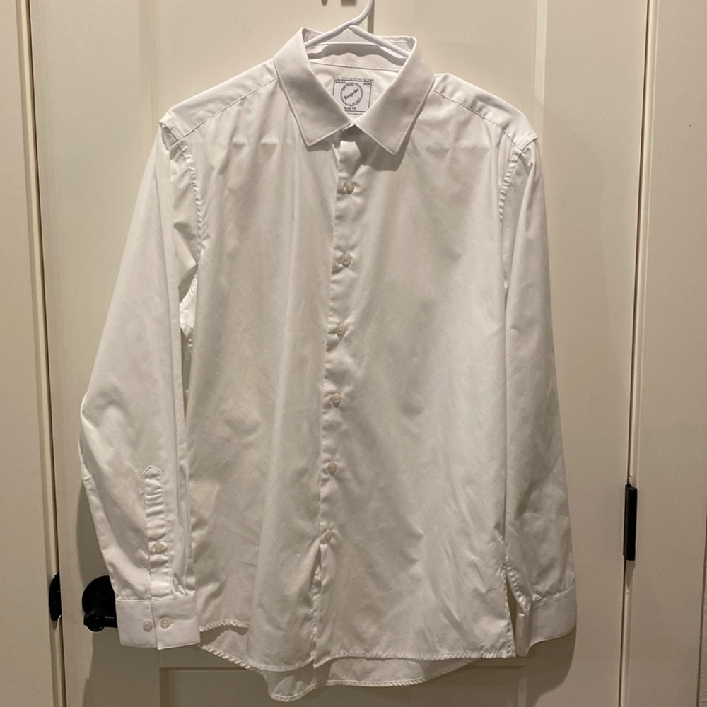 Bespoke Men’s Button Down Dress Shirt w/Tie. White Slim Fit. Size Medium.